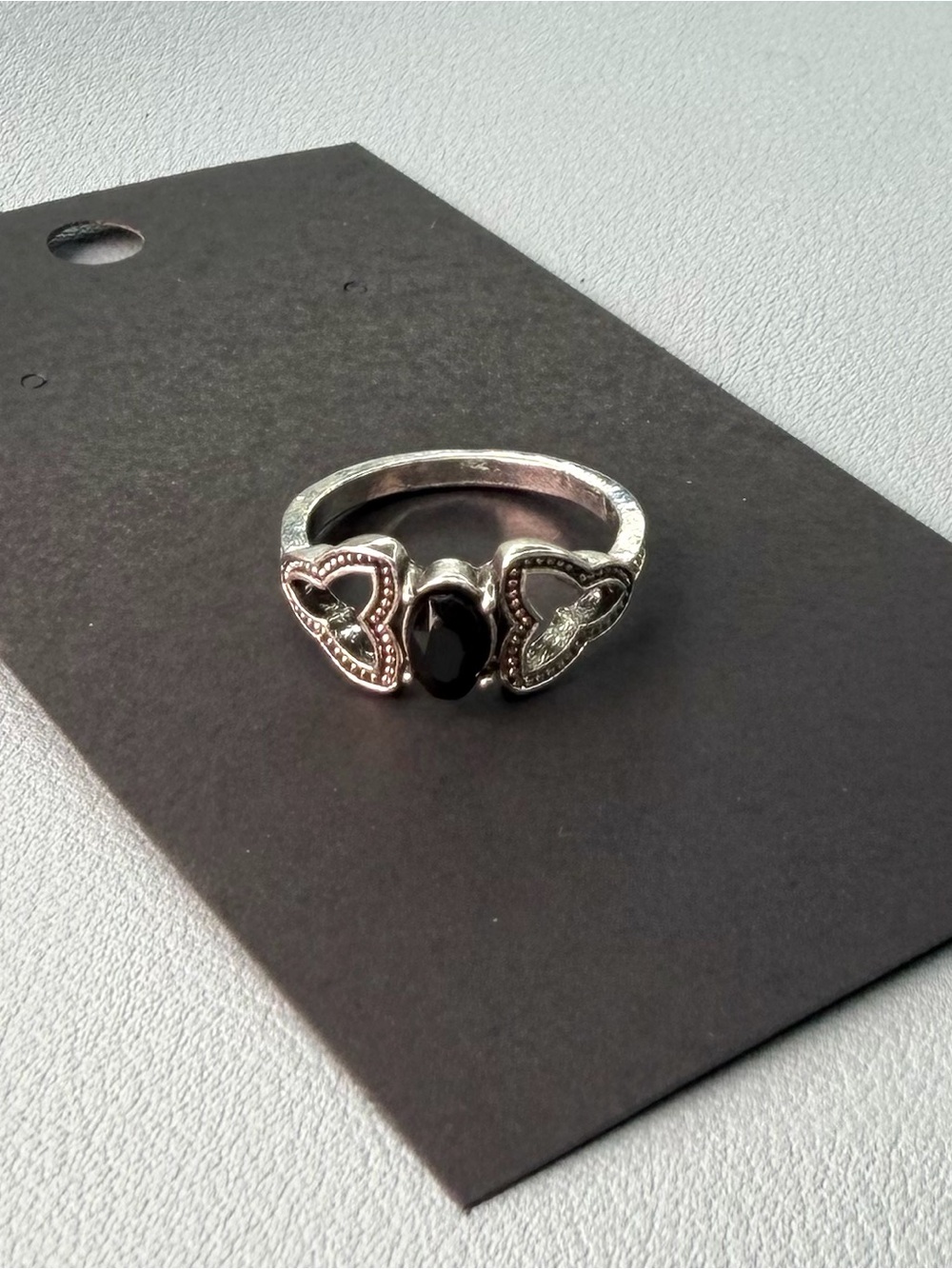 Silver-Tone Black Stone Heart Accent Ring - Women's Jewelry